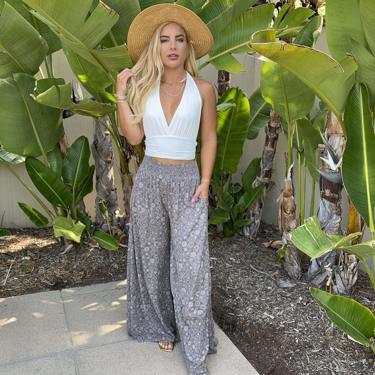 Full of Life Print Wide Leg Palazzo Pants - Dainty Hooligan