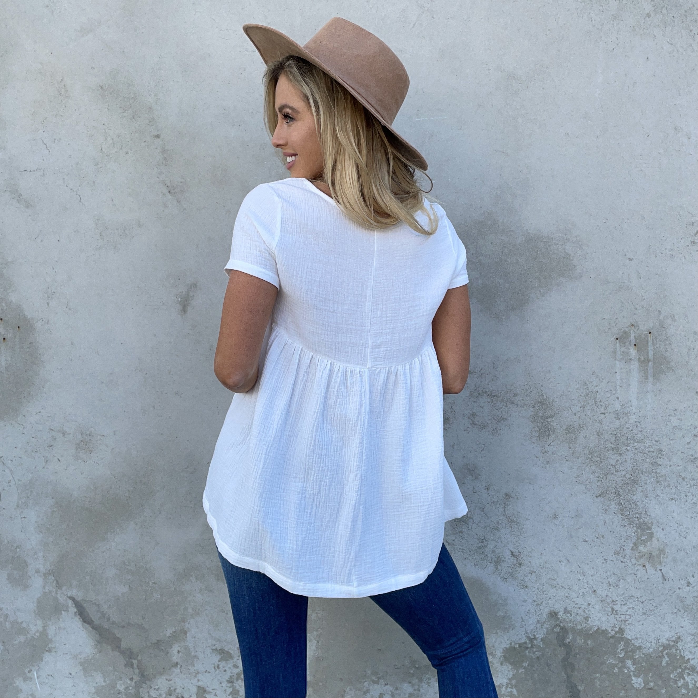 White Cotton Babydoll Tunic Top - Dainty Hooligan