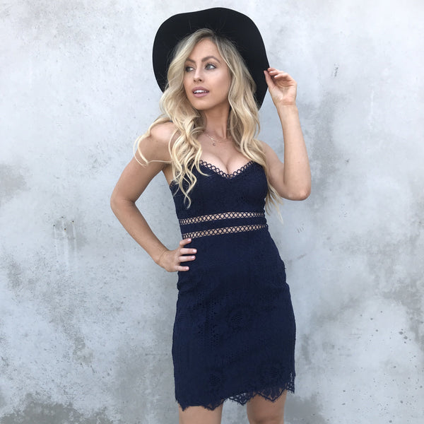 Endearing Love Navy Scallop Lace Dress - Dainty Hooligan